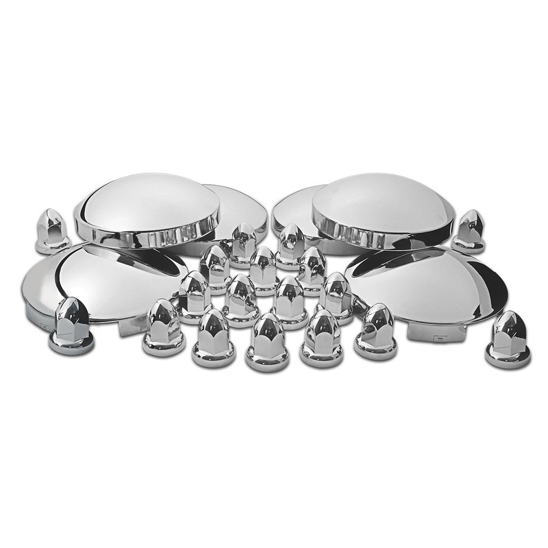 Chrome Metal Front & Rear Hubcap Kit (2 x 6 Notch Front, 4 x 8 Diameter Rear & 60 Push-On Nut Covers)