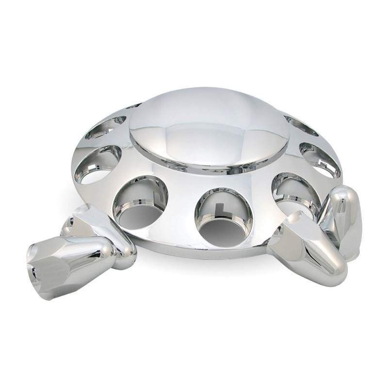 Chrome Plastic ABS Front Hub Cover with Removeable Hubcap & 10 x 1 1/2 Push-On Nut Covers