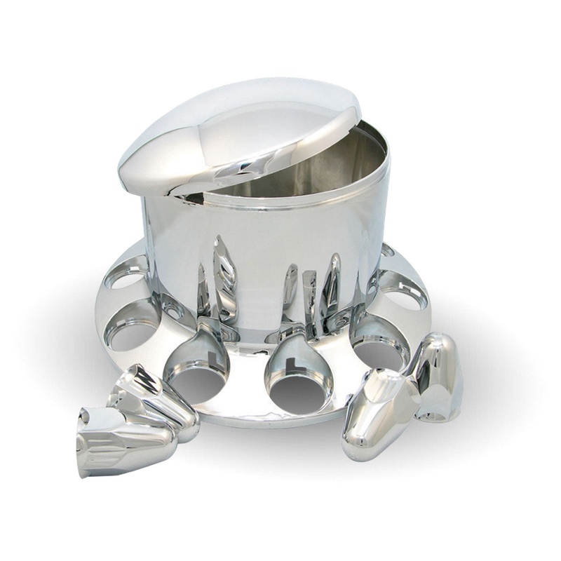 Chrome Plastic ABS Rear Hub Cover with Removeable Hubcap & 10 x 1 1/2 Push-On Nut Covers