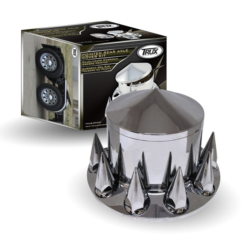 Chrome Plastic ABS Rear Hub Cover with Removeable Hubcap & 10 x 33mm Threaded Pointed Nut Covers