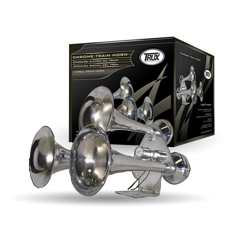 Compact Extra Loud 3 Bell Chrome Train Horn (130-135 Decibels)