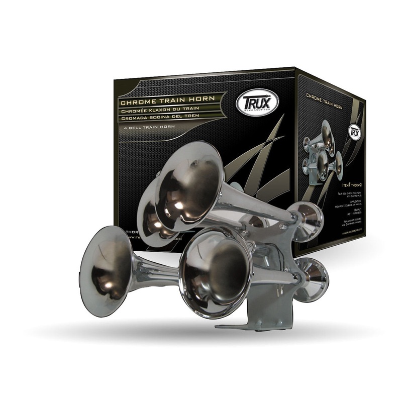 Compact Extra Loud 4 Bell Chrome Train Horn (140-145 Decibels)