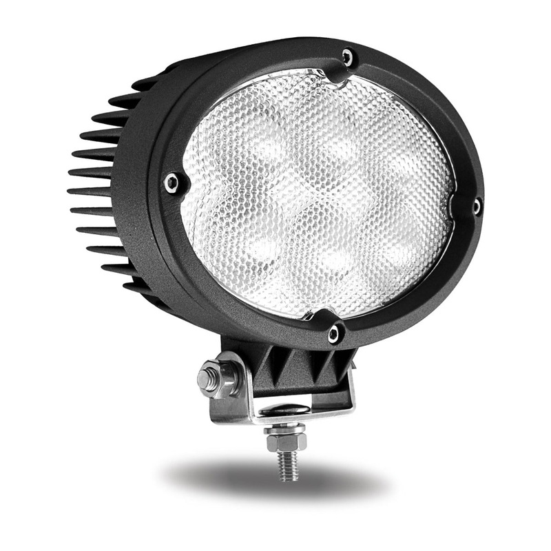 Universal White Cree Oval Flood Work Light – Clear Lens – Black Housing (6 Diodes) – 5400 Lumens