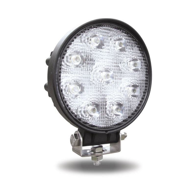 Universal White Round Work Light – Clear Lens – Black Housing (9 Diodes) – 900 Lumens