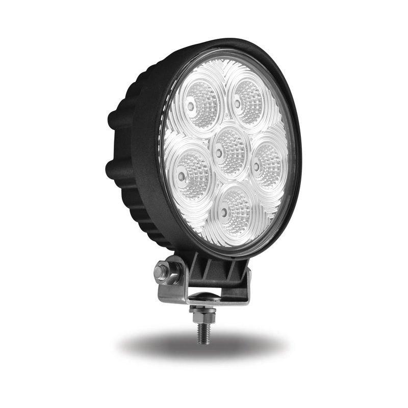 Universal White Round Work Light with Flood Beam – Clear Lens – Black Housing (6 Diodes) – 2400 Lumens