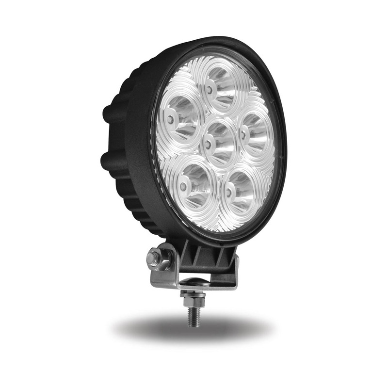 Universal White Round Work Light with Spot Beam – Clear Lens – Black Housing (6 Diodes) – 2400 Lumens