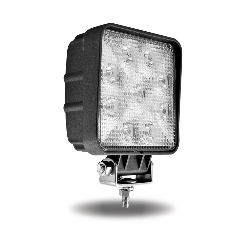 Universal White Square Work Light – Clear Lens – Black Housing (9 Diodes) – 900 Lumens