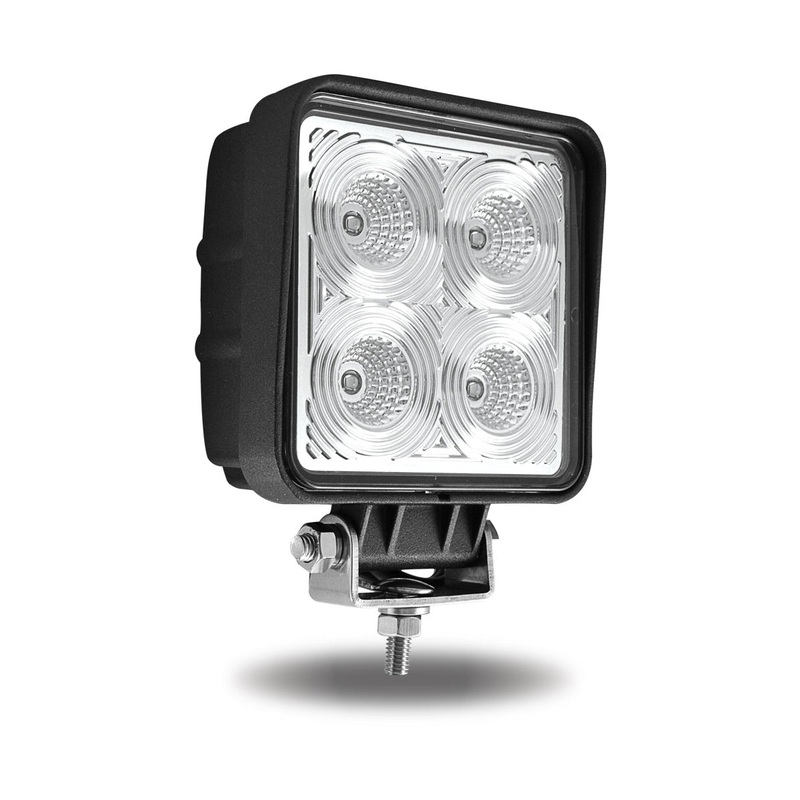 Universal White Square Work Light with Flood Beam – Clear Lens – Black Housing (4 Diodes) – 4000 Lumens