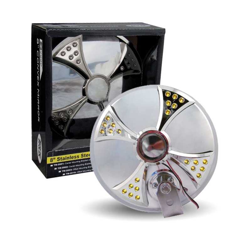 8 Convex Stainless Steel Mirror with Offset Mounting Bracket & TM-8LED Included