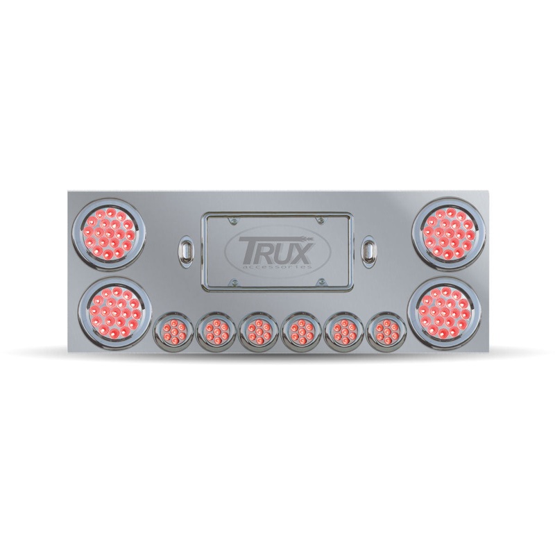 Stainless Steel Rear Center Panel with 2 x 4 & 6 x 2 Dual Revolution, with 2 x 4 Red & 2 License Light LEDs