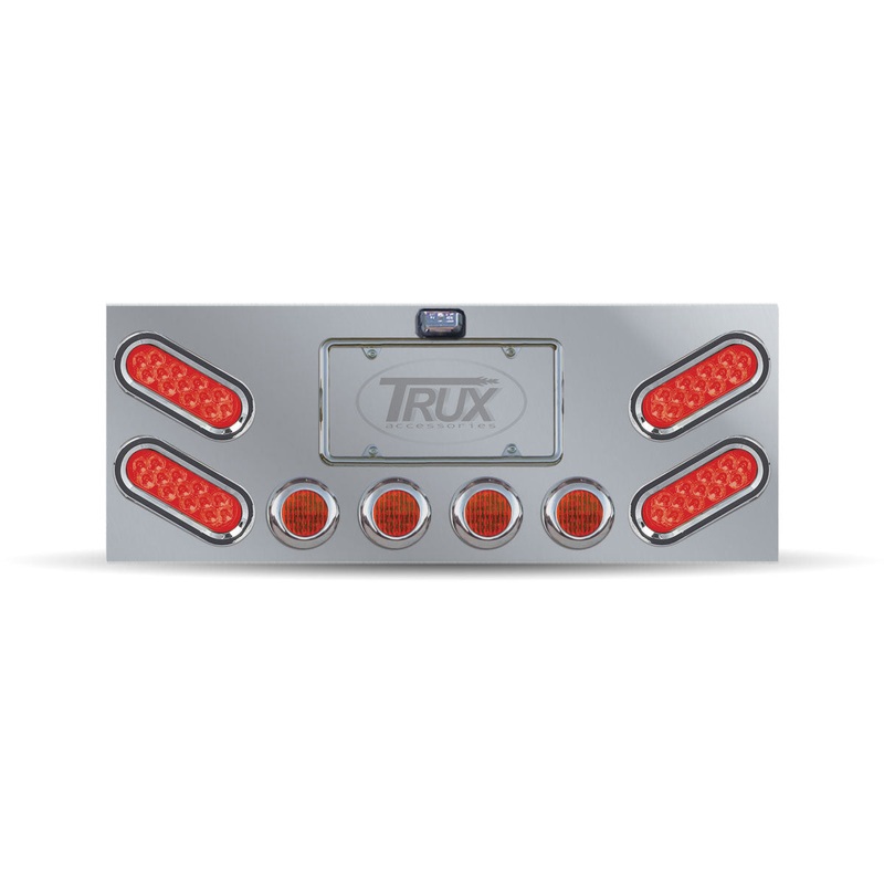Stainless Steel Rear Center Panel with 4 Oblong & 4 x 2 1/2 LEDs & Bezels