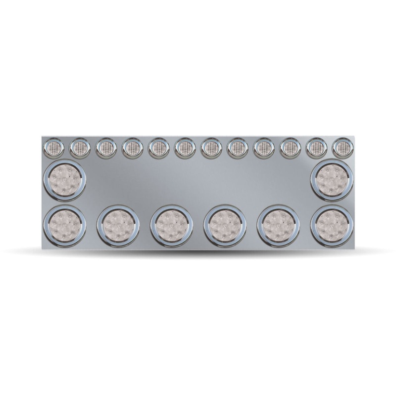 Stainless Steel Wide Rear Center Panel with 9 x 4 & 12 x 2 Clear LEDs & Bezels