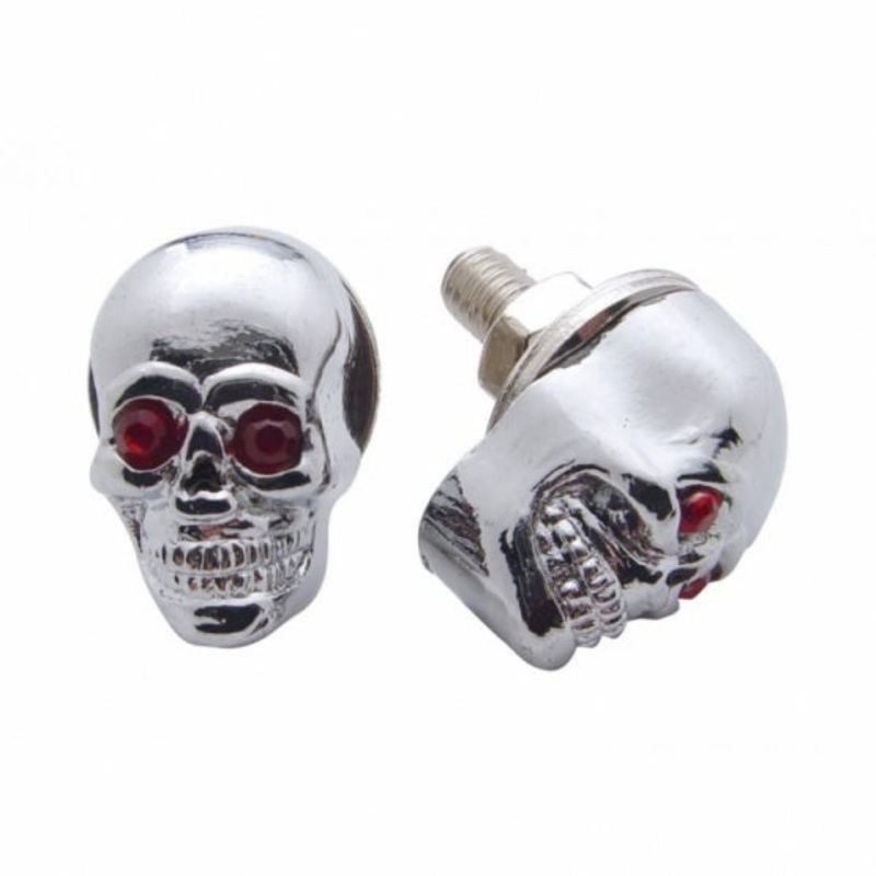 Chrome Skull w/ Jewel Eyes License Plate Fastener
