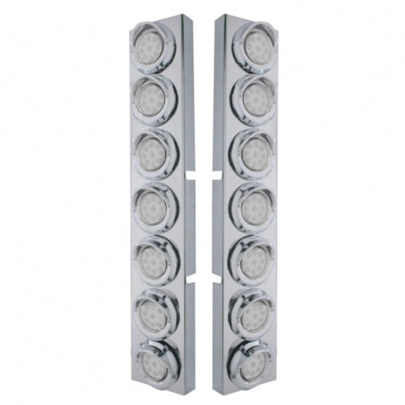 Kenworth Front Air Cleaner Kit w/ 14 Reflector LED Lights & Visor – Amber LED/Clear Lens