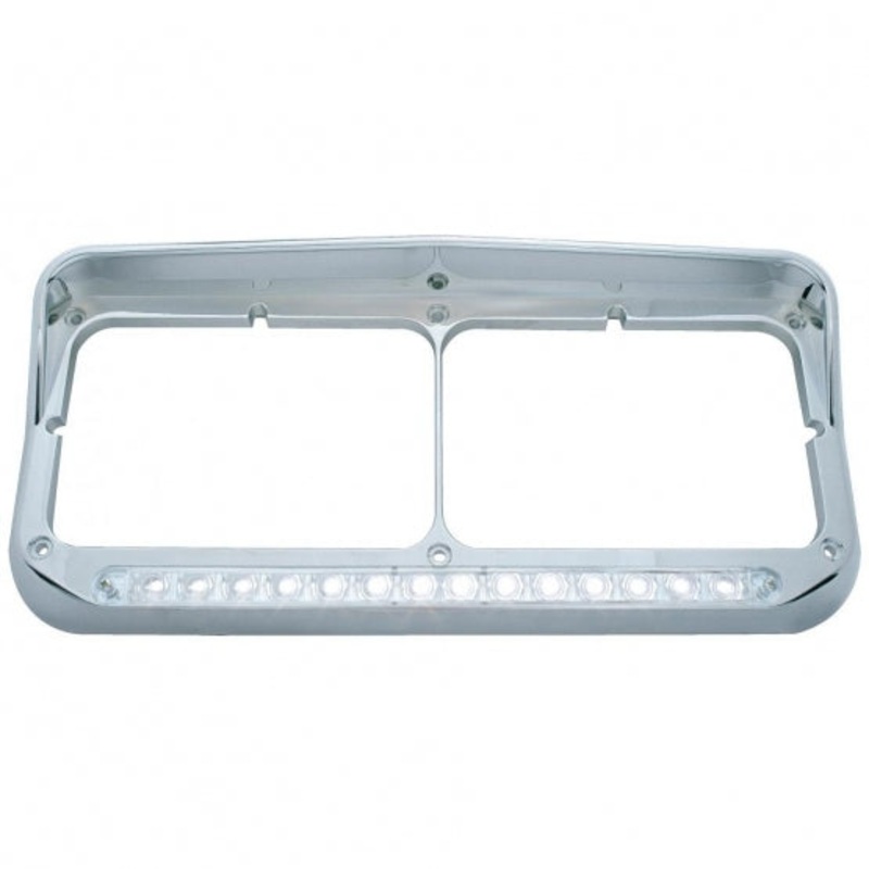 14 LED Dual Headlight Bezel w/ Visor – White LED/Clear Lens
