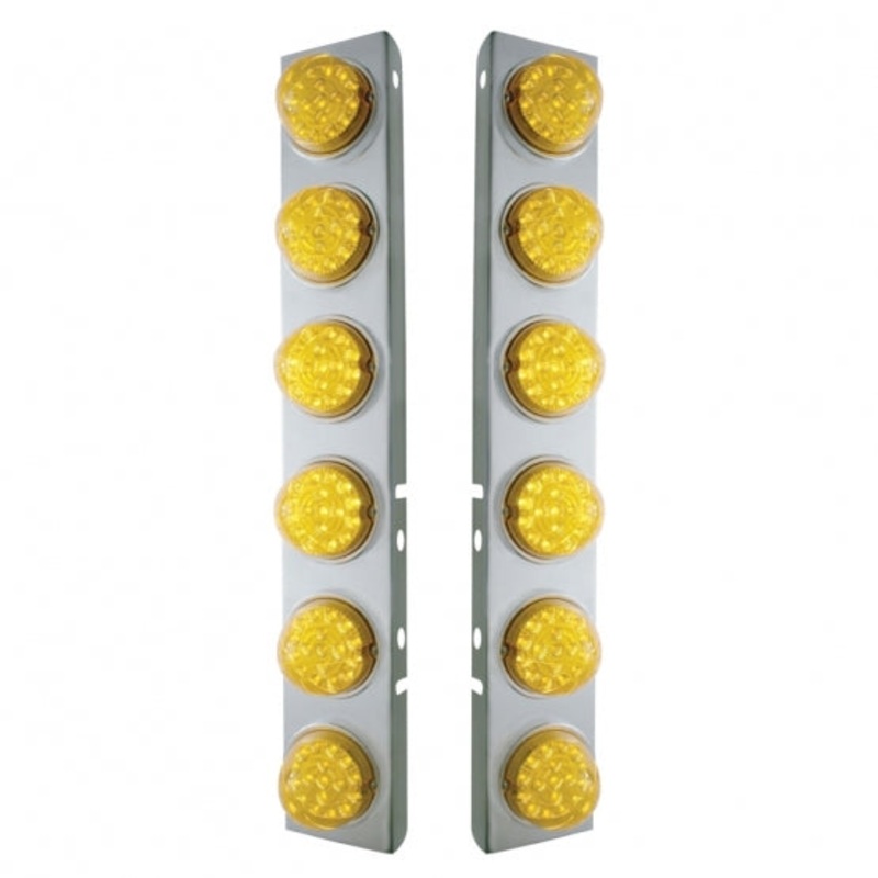 Peterbilt Front Air Cleaner Bracket Kit w/ 12 Reflector LED Lights & Bezel – Amber LED/Amber Lens