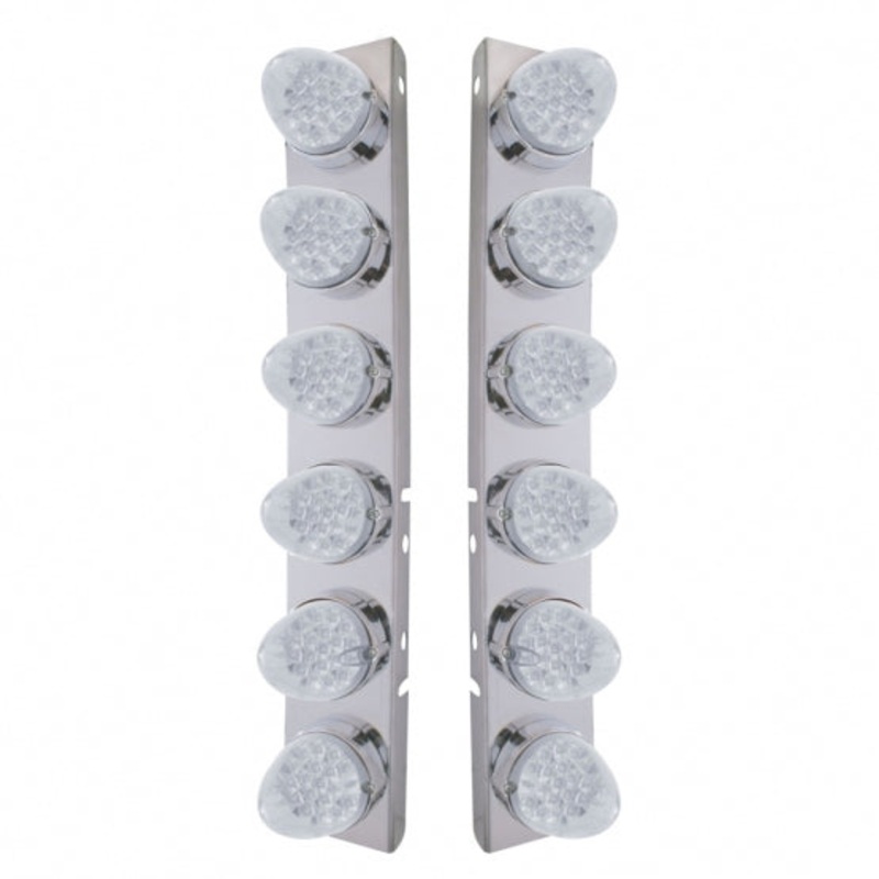 Peterbilt Front Air Cleaner Bracket Kit w/ 12 Reflector LED Lights & Bezel – Amber LED/Clear Lens