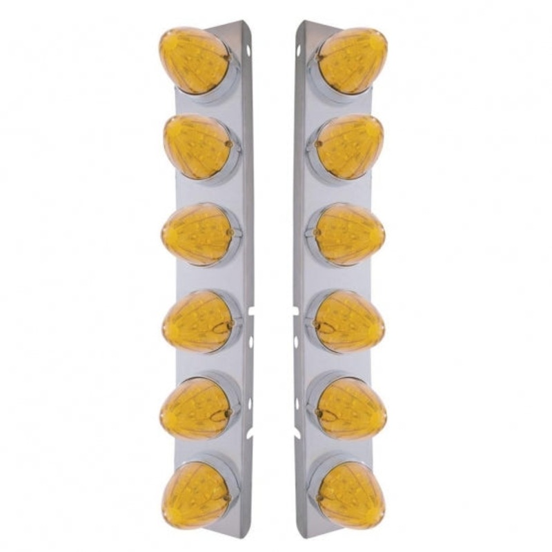 Peterbilt Front Air Cleaner Bracket Kit w/ 12 Watermelon LED Lights & Bezel – Amber LED/Amber Lens