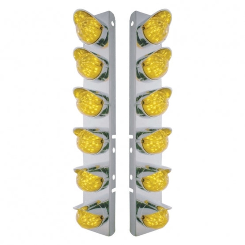 Peterbilt Front Air Cleaner Bracket w/ 12 Bullet LED Lights & Visor – Amber LED/Amber Lens