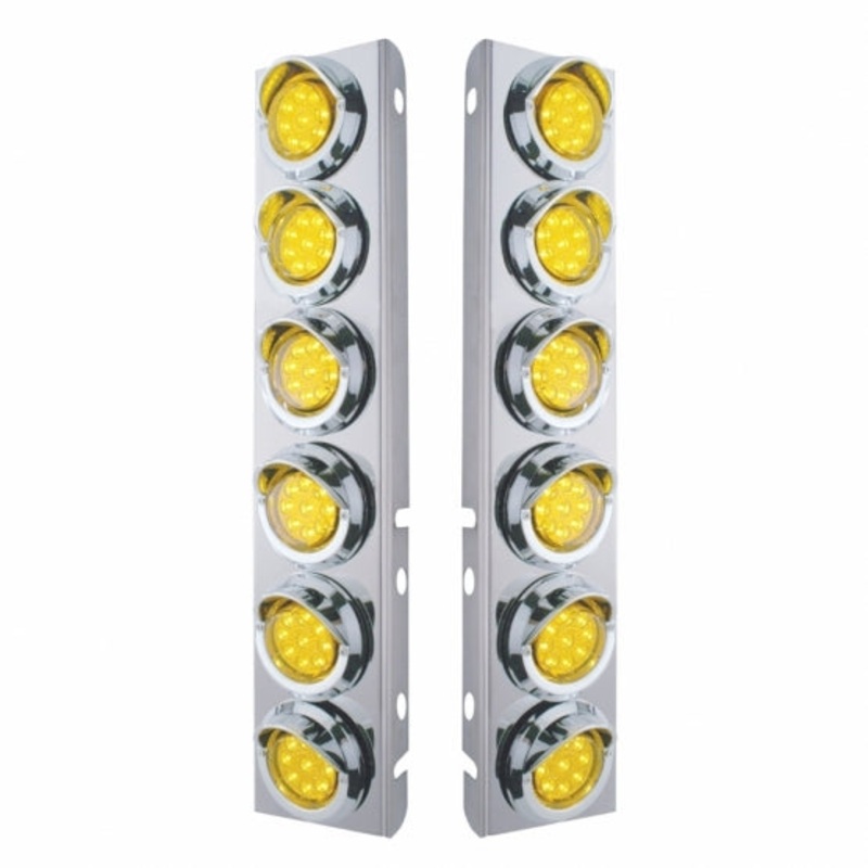 Peterbilt Front Air Cleaner Bracket w/ 12 Reflector LED Lights & Visor – Amber LED/Amber Lens