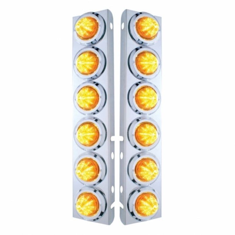 Peterbilt Front Air Cleaner Kit w/ 12 Beehive LED Lights & Bezel – Amber LED/Amber Lens