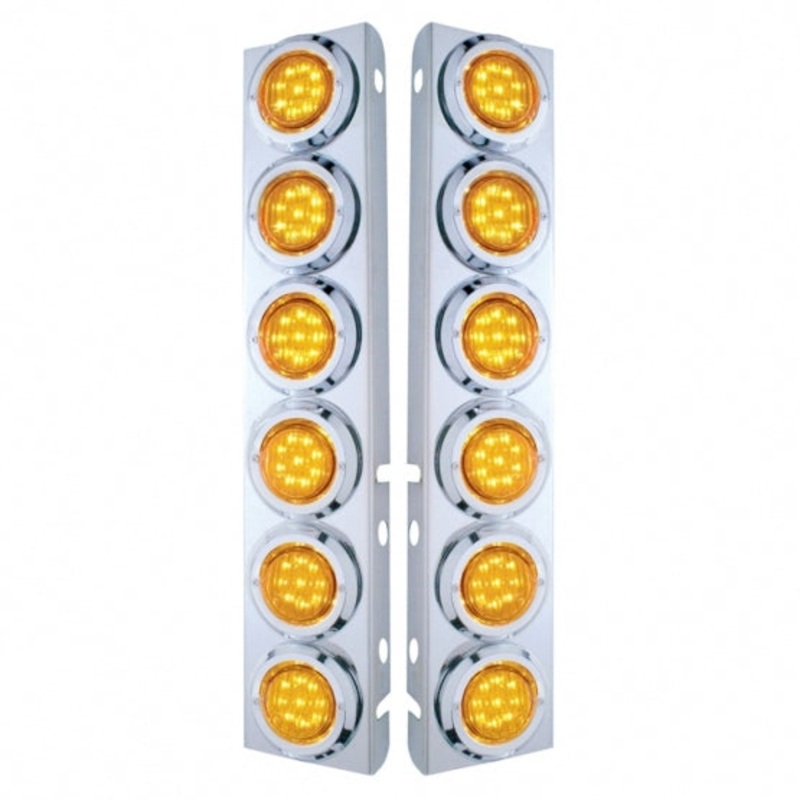 Peterbilt Front Air Cleaner Kit w/ 12 Flat LED Lights & Bezel – Amber LED/Amber Lens