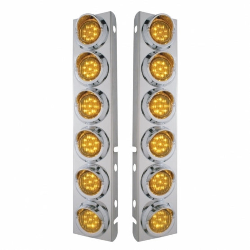 Peterbilt Front Air Cleaner Kit w/ 12 Flat LED Lights & Visor – Amber LED/Amber Lens