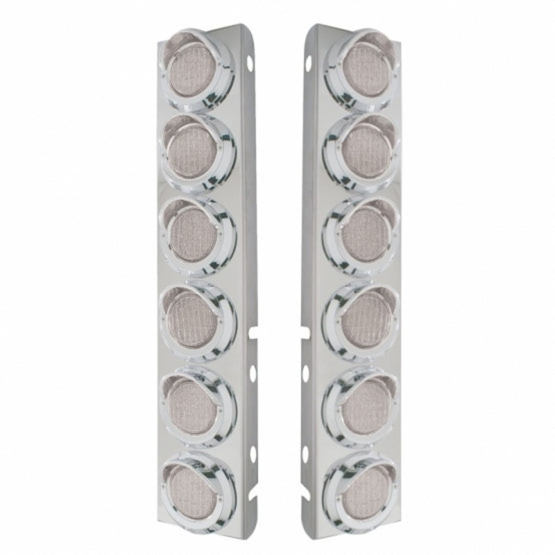 Peterbilt Front Air Cleaner Kit w/ 12 Flat LED Lights & Visor – Amber LED/Clear Lens