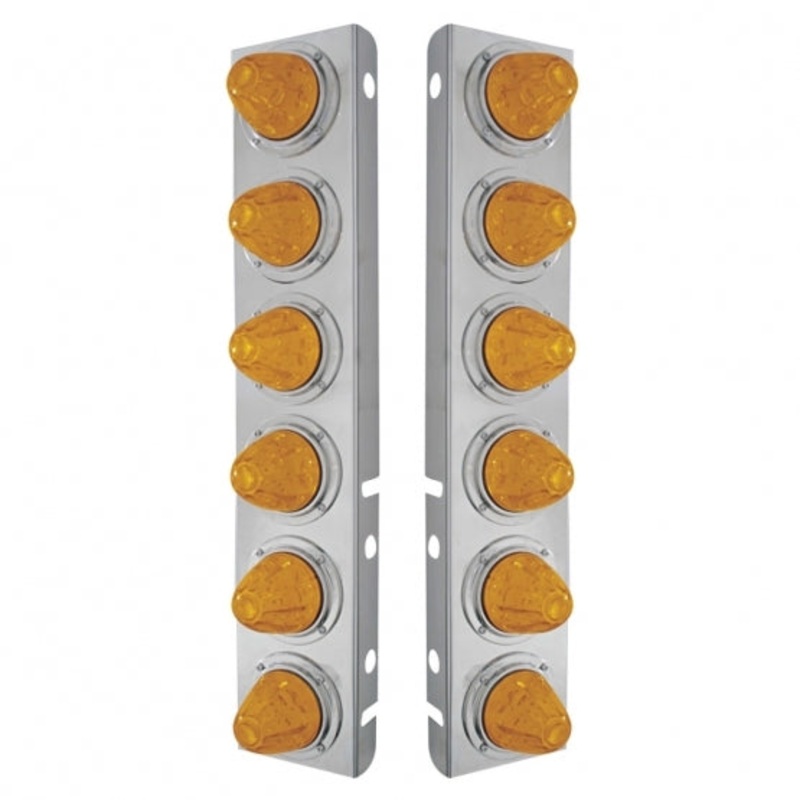 Peterbilt Front Air Cleaner Kit w/ 12 Medium Watermelon LED Lights & Bezel – Amber LED/Amber Lens