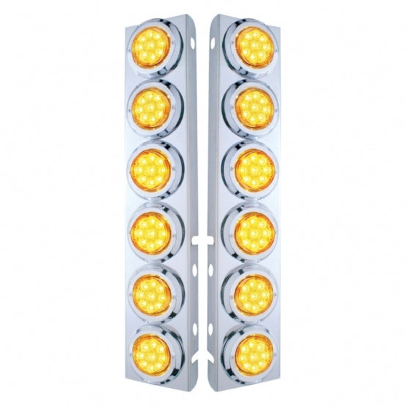 Peterbilt Front Air Cleaner Kit w/ 12 Reflector LED Lights & Bezel – Amber LED/Amber Lens