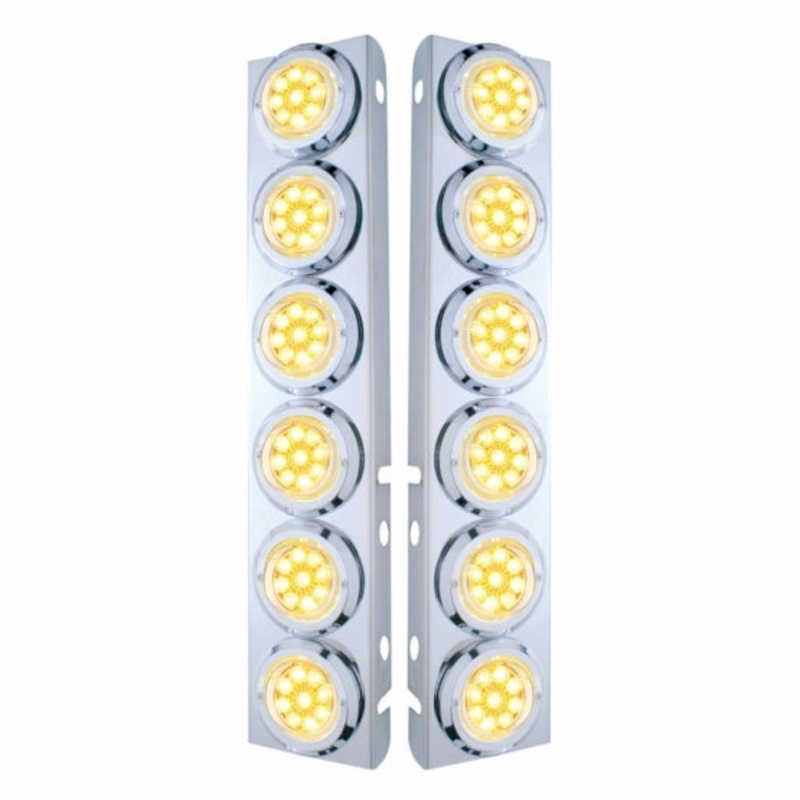 Peterbilt Front Air Cleaner Kit w/ 12 Reflector LED Lights & Bezel – Amber LED/Clear Lens