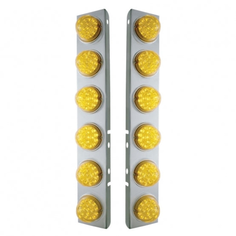 Peterbilt Front Air Cleaner Kit w/ 12 Reflector LED Lights & Bezel (Dual Function) – Amber LED/Amber