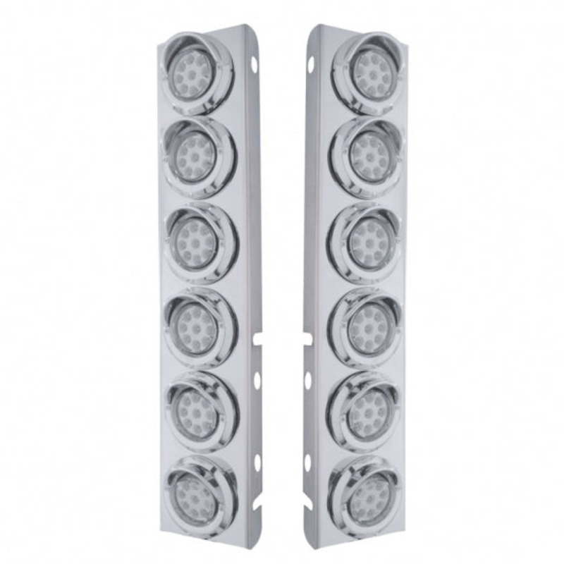 Peterbilt Front Air Cleaner Kit w/ 12 Reflector LED Lights & Visor – Amber LED/Clear Lens