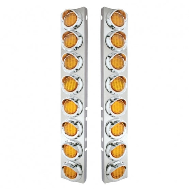 Peterbilt Front Air Cleaner Kit w/ 16 Flat LED Lights & Visor – Amber LED/Amber Lens