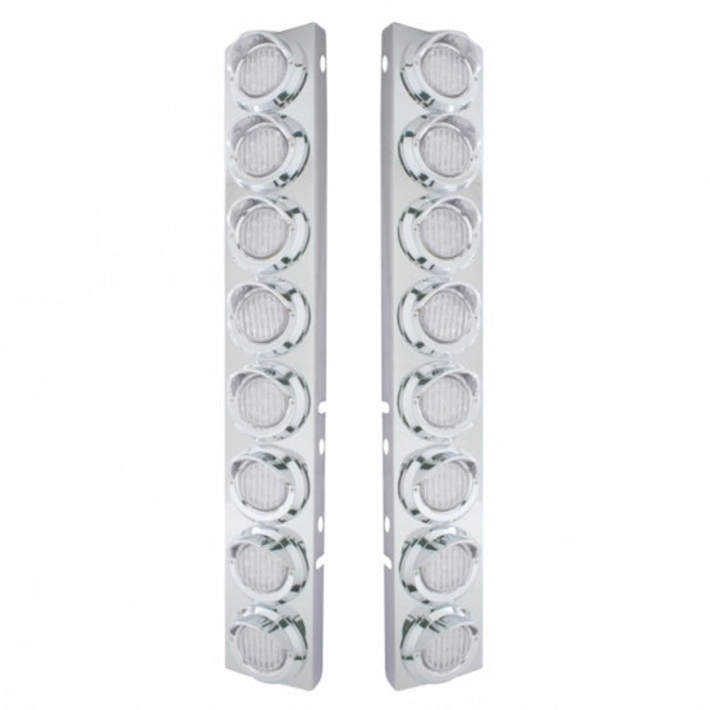 Peterbilt Front Air Cleaner Kit w/ 16 Flat LED Lights & Visor – Amber LED/Clear Lens