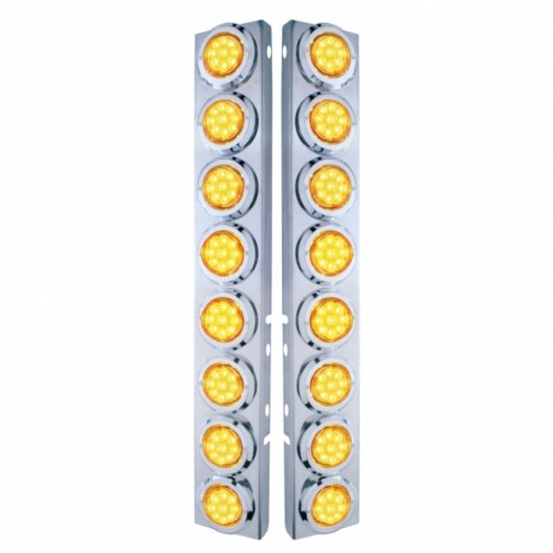 Peterbilt Front Air Cleaner Kit w/ 16 Reflector LED Lights & Bezel – Amber LED/Amber Lens