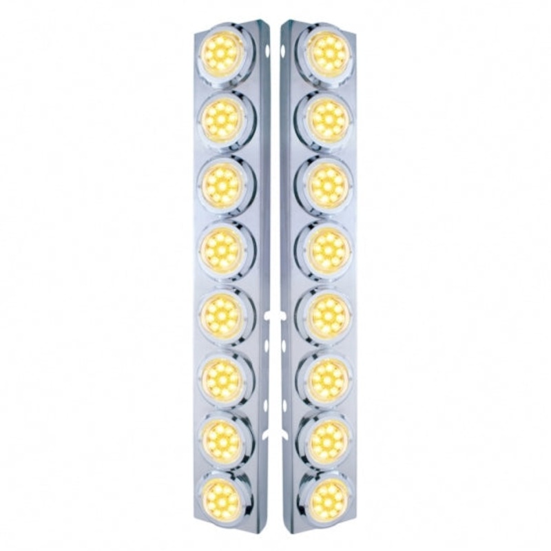 Peterbilt Front Air Cleaner Kit w/ 16 Reflector LED Lights & Bezel – Amber LED/Clear Lens