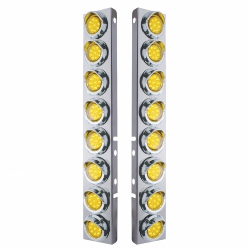 Peterbilt Front Air Cleaner Kit w/ 16 Reflector LED Lights & Visor – Amber LED/Amber Lens