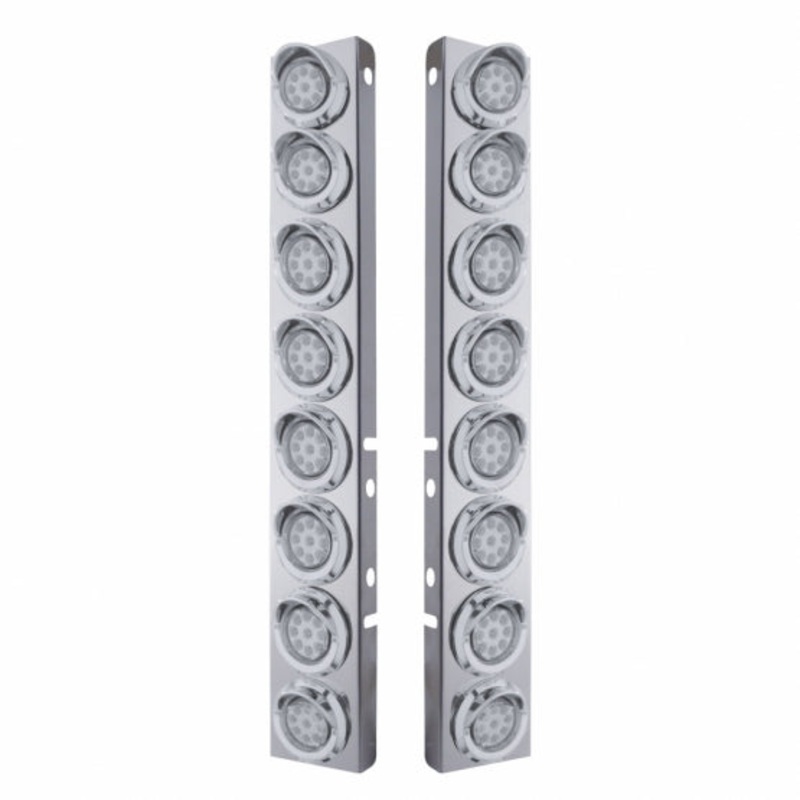 Peterbilt Front Air Cleaner Kit w/ 16 Reflector LED Lights & Visor – Amber LED/Clear Lens