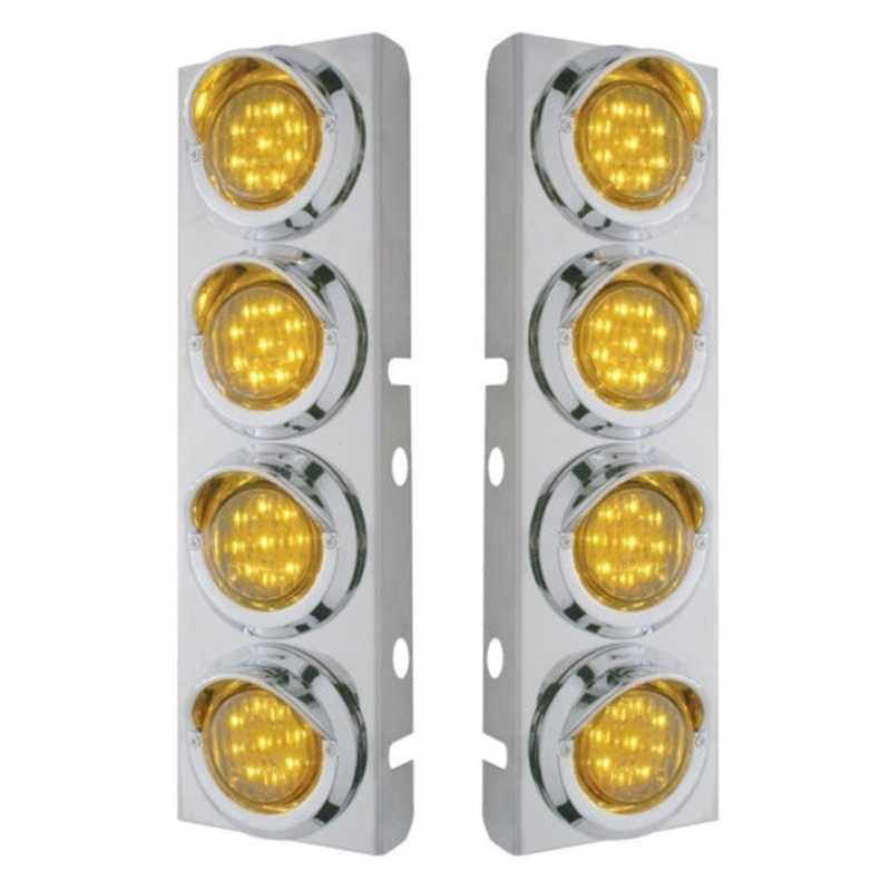 Peterbilt Front Air Cleaner Kit w/ 8 Flat LED Lights & Visor – Amber LED/Amber Lens