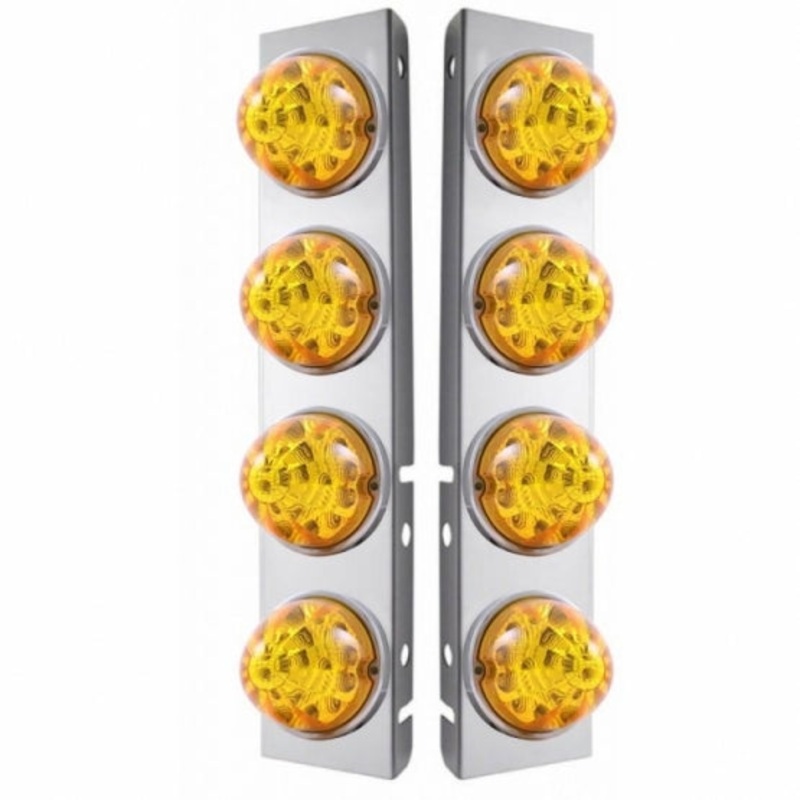 Peterbilt Front Air Cleaner Kit w/ 8 Reflector Watermelon LED Lights & Bezel – Amber LED/Amber Lens