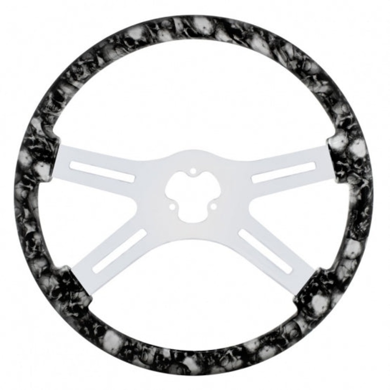 18 Skull Steering Wheel with Hydro-dip Finish Wood – White