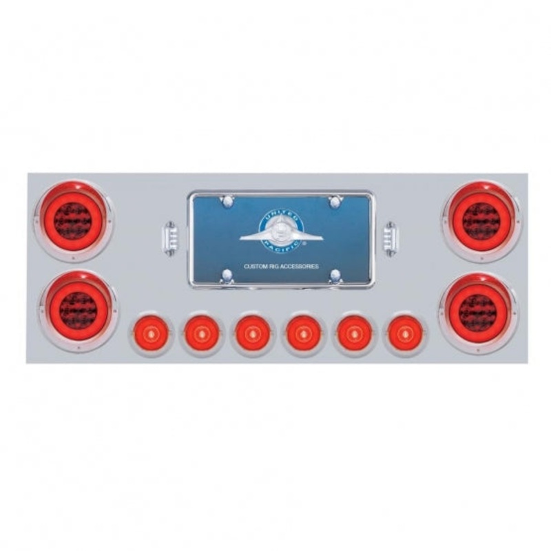 Stainless Rear Center Panel – 4 Light x 4 +2 Light x 6 w/ Visor – Red LED/Red Lens