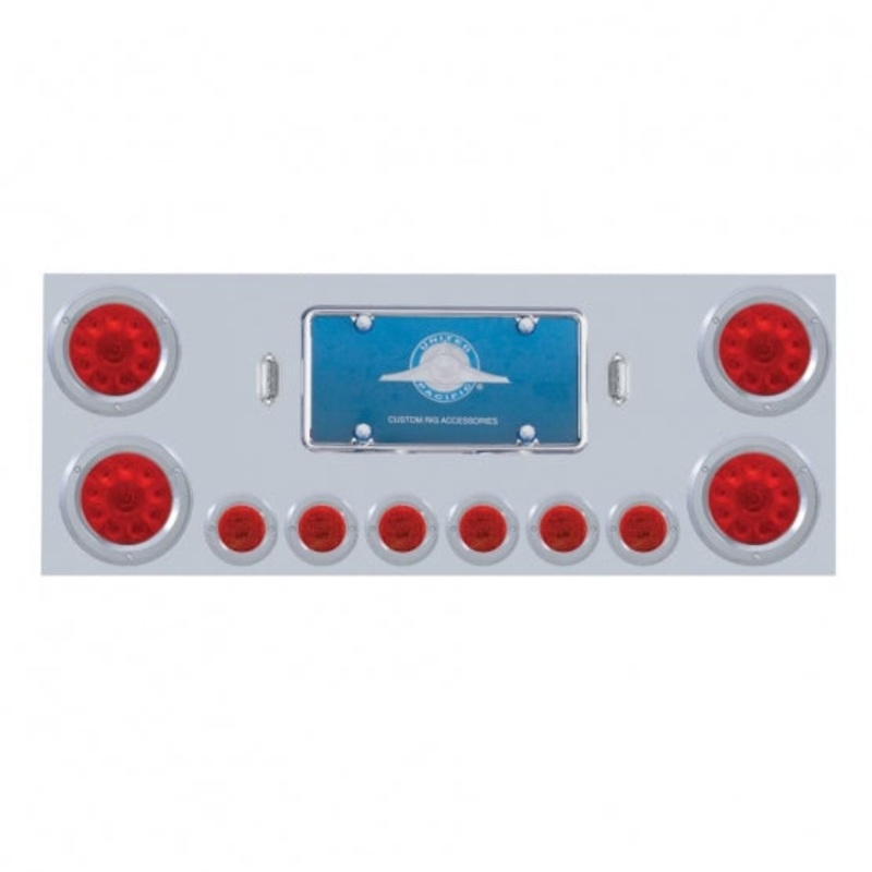 Stainless Rear Center Panel w/ Four 4 10 LED & Six 2 9 LED Light & Bezel – Red LED/Red Lens