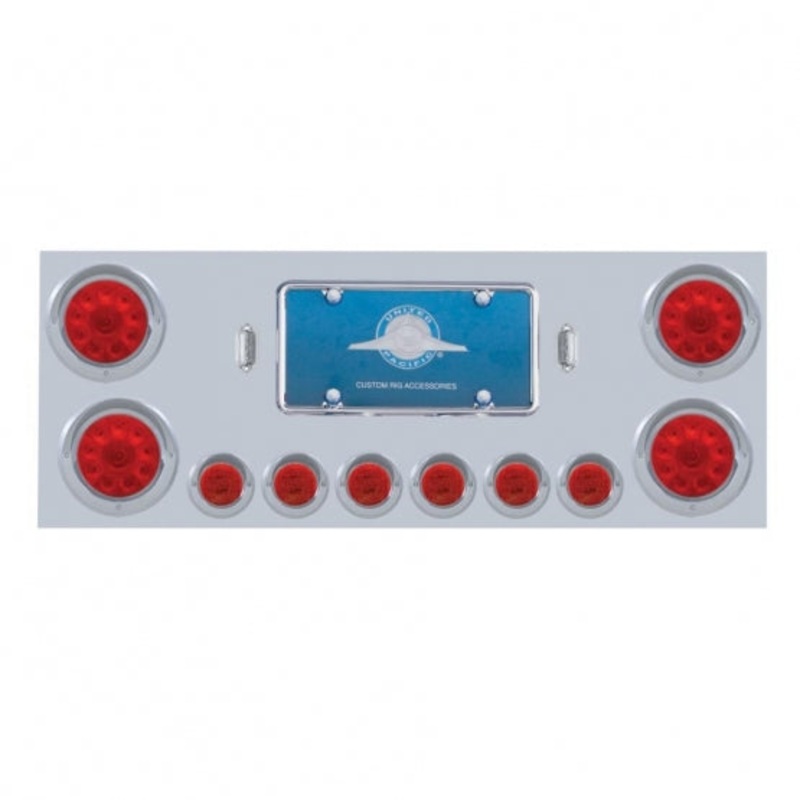Stainless Rear Center Panel w/ Four 4 10 LED & Six 2 9 LED Light & Visor – Red LED/Red Lens