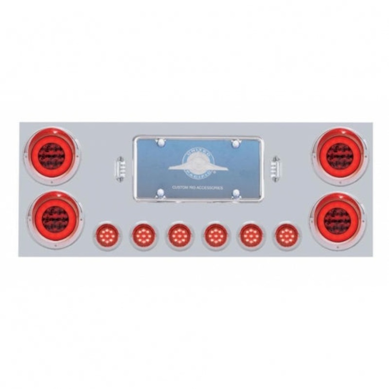 Stainless Rear Center Panel w/ four 4 21 LED & Six 2 9 LED Light & Visor – Red LED/Red Lens