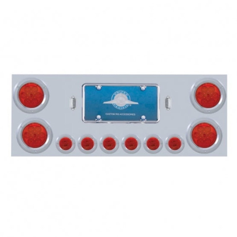 Stainless Rear Center Panel w/ Four 4 7 LED & Six 2 9 LED Light & Bezel – Red LED/Red Lens