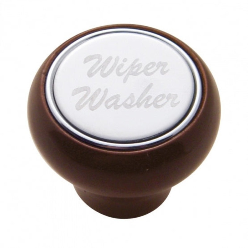 Wiper/Washer Wood Deluxe Dash Knob – Stainless Plaque