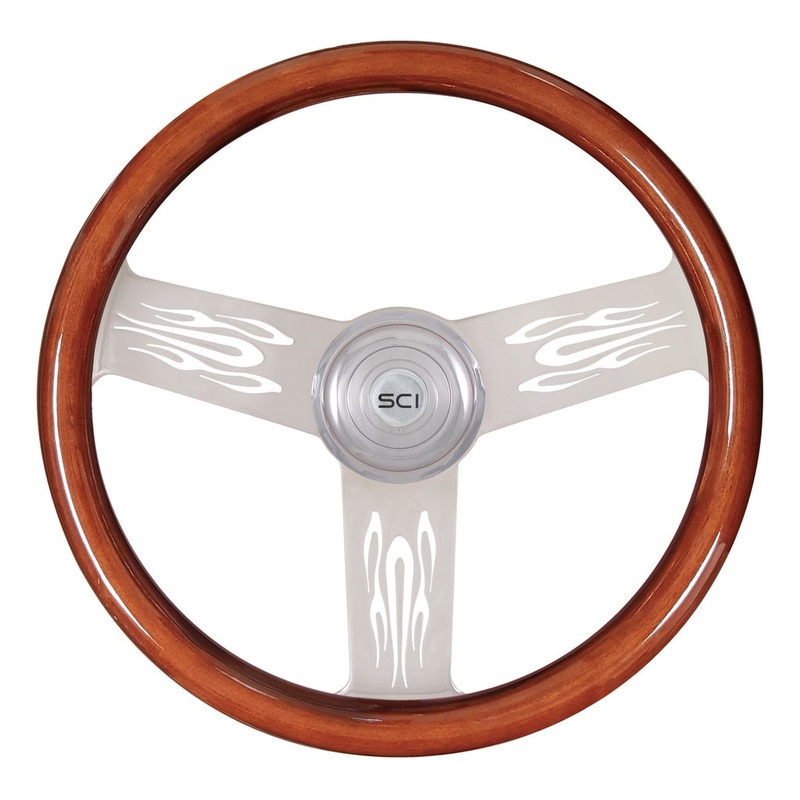 Flames Mahogany|Chrome Bezel|Chrome Horn Button – Logo