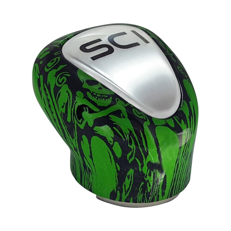 Gear Shift Cover – OEM Style 9/10 (No Notch) – Green Skulls